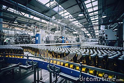Inside the manufacturing workshop where beer is bottled in glass containers Stock Photo