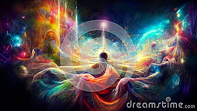 Inside the mind of an enlightened being projecting his peaceful healing energy into the universe Stock Photo