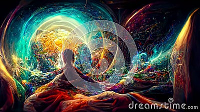 Inside the mind of an enlightened being projecting his peaceful healing energy into the universe Stock Photo