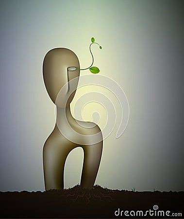 Inside the nature soul, surrealism sculpture, Earth dream, plant alive idea, Vector Illustration