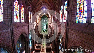 Inside the neo-gothic Basilica in Quito Stock Photo