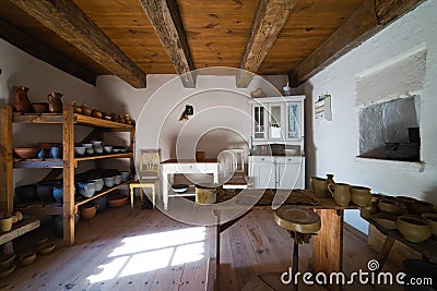 Inside of old rural home in Poland XIXth century - pottery works Stock Photo