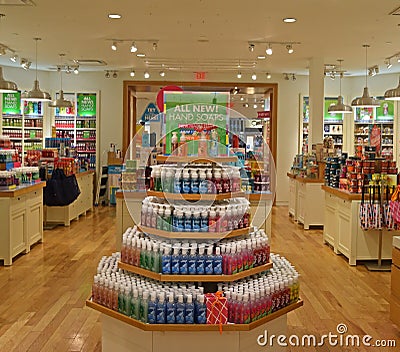 Inside one of the shops of Bath & Body Works Editorial Stock Photo