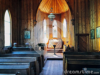 Inside the original church in Barkerville. Editorial Stock Photo