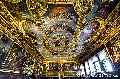 Inside the ornate Doge`s Palace or Palazzo Ducale in Venice Editorial Stock Photo