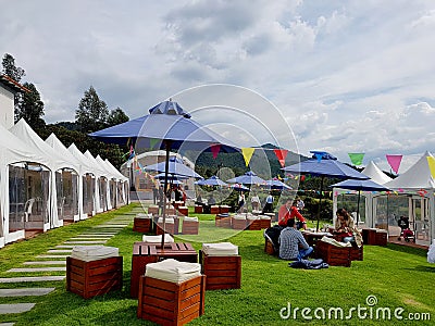 Sopo, Cundinamarca, colombia; 01 12 2018: Inside and outs view of the restaurant isla morada in sopo, with singers and music shows Editorial Stock Photo