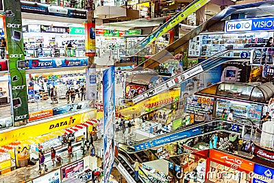 inside the Pantip Plaza, the bigges electronic and software shopping complex in Thailand to get some bargain in Bangkok, Thailand Editorial Stock Photo