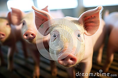 Inside the Pig Farm Exploring the Dynamic World of Hog Barns and Pork Industry. created with Generative AI Stock Photo