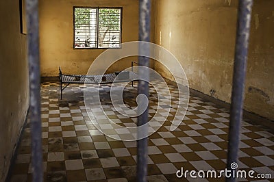 Inside of a prison cell of the Khmer rule Editorial Stock Photo