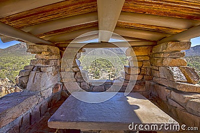 Public Gazebo With Picnic Table In The Desert of Arizona Stock Photo