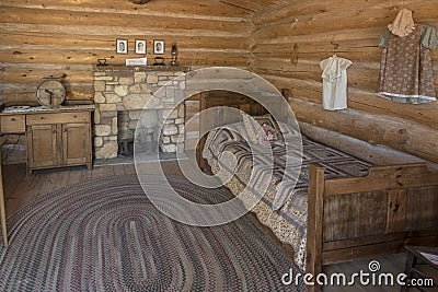 Inside a restored cabin Bluff Fort visitor centre Bluff Utah Editorial Stock Photo
