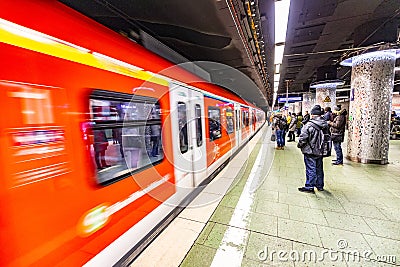 inside the S-Bahn, the public transportation system in Frankfurt Editorial Stock Photo