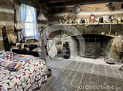 Inside an 1800’s Recreated Home in Spring Mill State Park Stock Photo