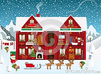 Inside the SantaÂ´s House Vector Illustration