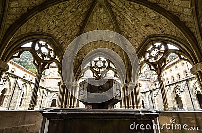 Inside shot of the famous Monastery of Iranzu with ancient interior design in Spain Editorial Stock Photo