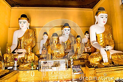 Inside of Shwedagon Paya pagoda in Yangon. Myanmar Editorial Stock Photo