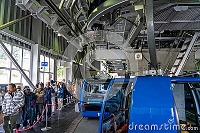 Inside the station of Dragondola (Naeba-Tashiro Gondola), longest aerial gondola lift line Japan Editorial Stock Photo
