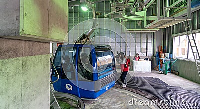 Inside the station of Dragondola (Naeba-Tashiro Gondola), longest aerial gondola lift line Japan Editorial Stock Photo
