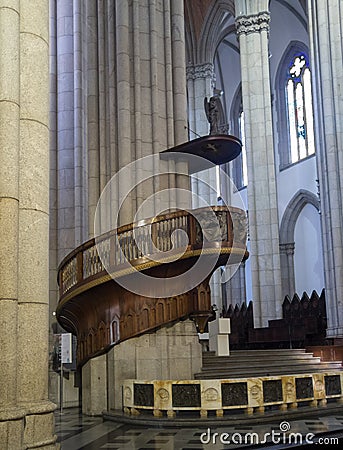 Inside of SÃ£o Paulo Metropolitan Cathedral Catedral da SÃ© - Monochrome version Stock Photo
