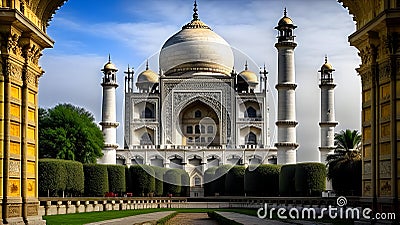Inside the Taj Mahal complex, shot in front of the main mausoleum. Agra, India Stock Photo