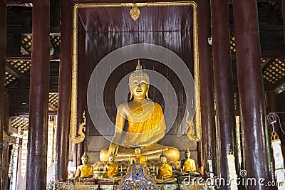 Inside of temple with golden Buddhas. Chiang Mai, Thailand Stock Photo