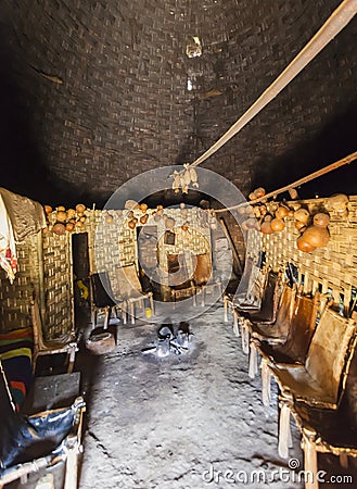 Inside traditional Dorze house. Hayzo village, Omo Valley, Ethiopia Stock Photo