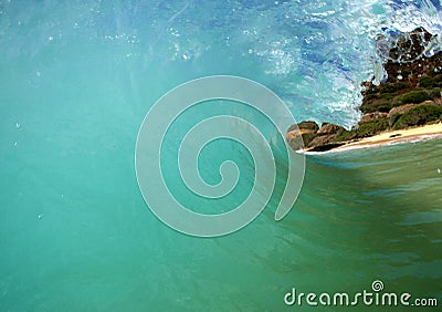 Inside a Tubing Blue Pacific Wave Stock Photo