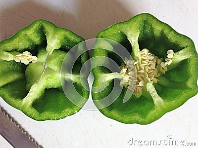 Inside view of bisected capsicum halves Stock Photo