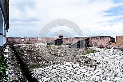 Inside view of the cannons of the fort of Morro de Sao Paulo Editorial Stock Photo