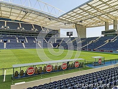 Inside view of the Dragon Stadium or Estadio do Dragão or Dragon Arena, an all-seater football stadium in Porto, Portugal Editorial Stock Photo