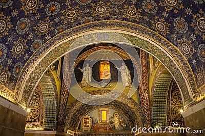 Ravenna, Italy - Inside View of the Galla Placidia Mausoleum UNESCO World Heritage Editorial Stock Photo