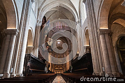 Inside view of the main nave of the Cathedral of Tarragona Editorial Stock Photo
