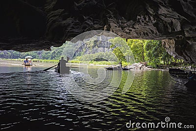 Inside view out of natural cave in Tam Coc scenic spot, Ninh Binh, Vietnam Editorial Stock Photo