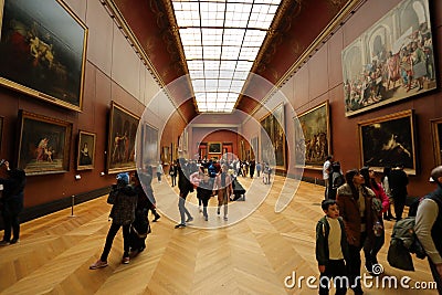 Inside view painting at Louvre museum in Paris Editorial Stock Photo