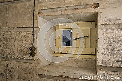 Inside view of windows and room of a German second world war bunker in Cap Ferret, France Stock Photo