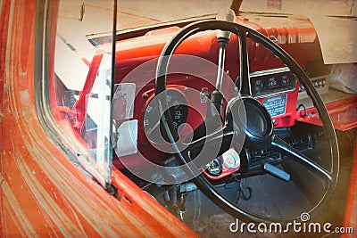 Inside vintage car make the picture look old Stock Photo