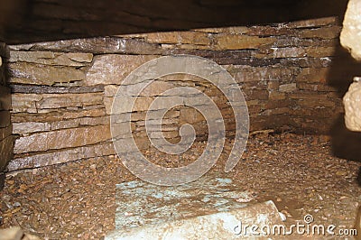 Inside Wideford Hill Neolithic Chambered Cairn dated 3000BCE on the Mainland of Orkney, Scotland, UK Stock Photo