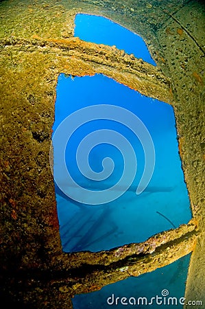 Inside wreck Hilma Bonaire Stock Photo