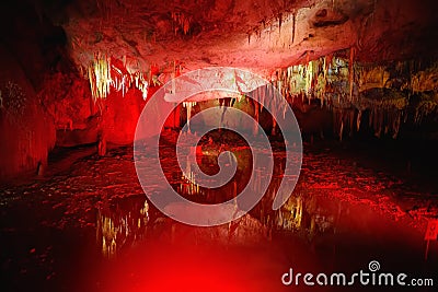 Insides of Kumistavi cave, known as Prometheus cave, one of Georgia`s natural wonders Stock Photo