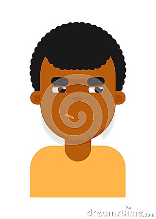 Insidious facial expression of black boy avatar Vector Illustration