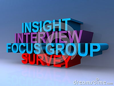 Insight interview focus group survey on blue Stock Photo