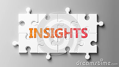 Insights complex like a puzzle - pictured as word Insights on a puzzle pieces to show that Insights can be difficult and needs Cartoon Illustration
