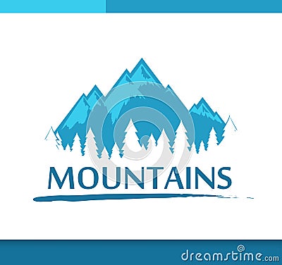 Insignia with Mountains and Forest Vector Illustration