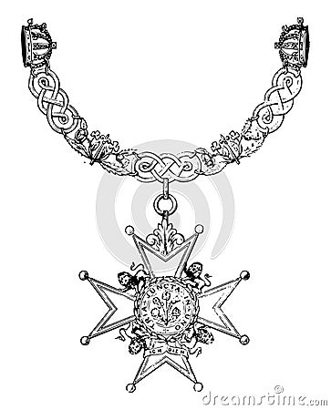 Insignia of the Order of the Bath is composed of nine imperial crowns vintage engraving Vector Illustration