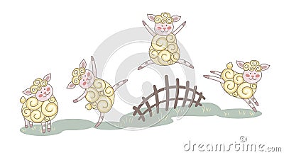 Insomnia, count sheep. Vector Illustration