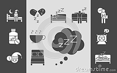 Insomnia disturbed sleep night, collection linear icons style Vector Illustration