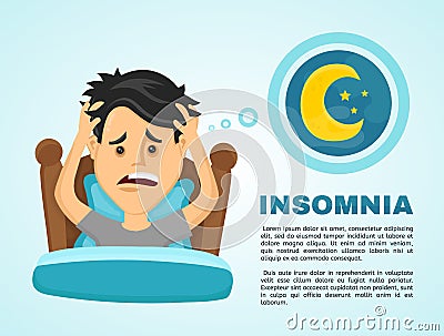 Insomnia infographic.Young man suffers Vector Illustration