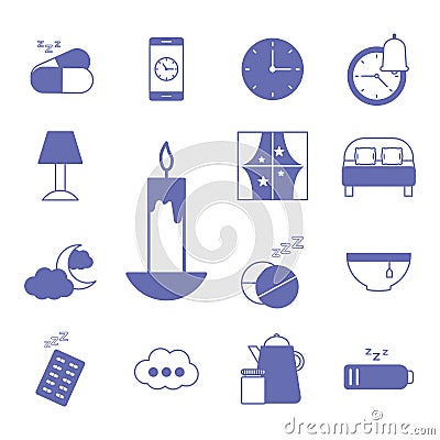 Insomnia line and fill style set icons vector design Vector Illustration