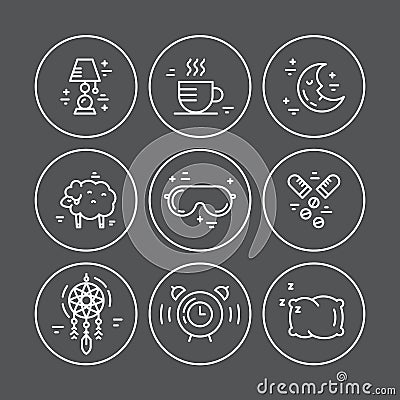 Insomnia Line Icons Vector Illustration