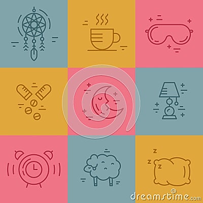 Insomnia Line Icons Vector Illustration